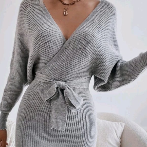 LAWS OF ATTRACTION KIMONO SWEATER DRESS - HEATHER - Picture 4 of 8